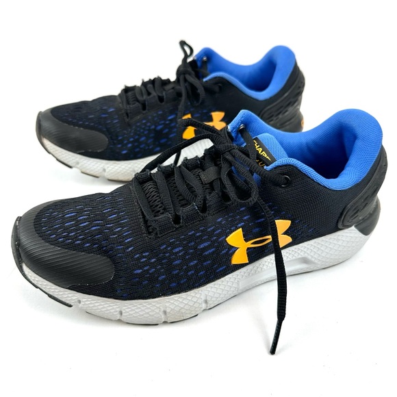Boys Under Armour Charged Rogue Black Blue Sneakers - Picture 3 of 7